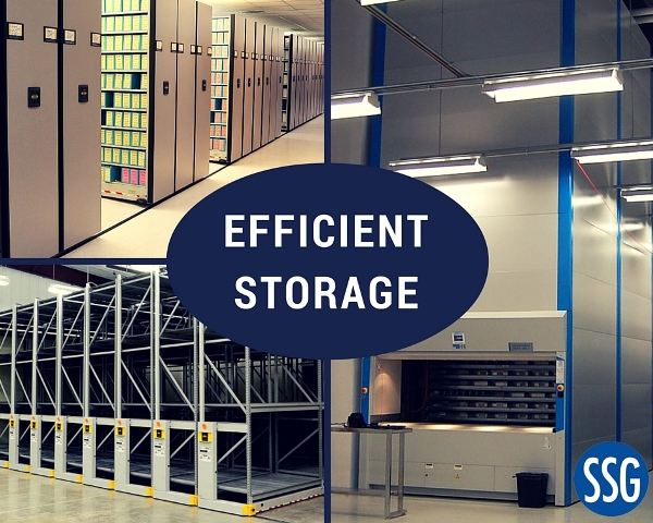 efficient storage solutions like mobile shelving, compact pallet racks, and vertical lifts