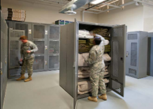 military war bag storage lockers for safe secure storage of mobility bags