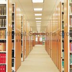 High density compact book shelving system Library book storage