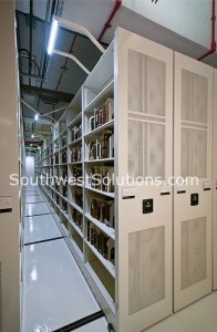high density shelving overhead carriage lighting for green friendly storage