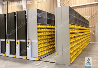 industrial moving live aisle storage shelving with bins movable racks compact to maximize floor space