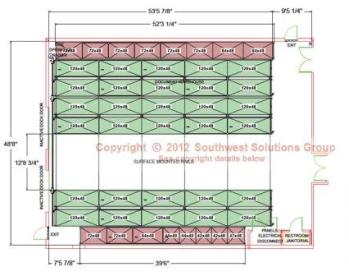 floor plan of high capacity storage shelves for warehouse storage