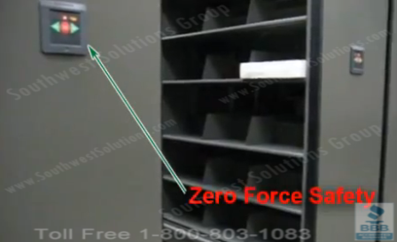 Zero Force Sensor (ZFS) push button mobile shelving safety systems 