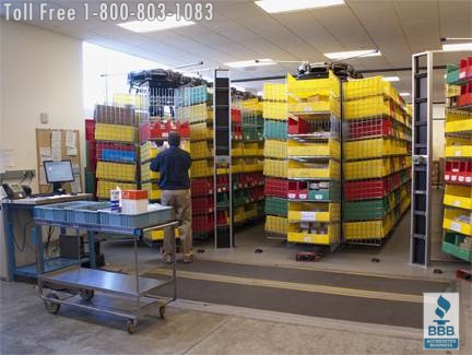 Storage carousels used for inventory management and batch order picking medical supplies