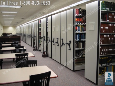 Library Rolling Stack Shelving enables libraries to reduce the space they use to store books