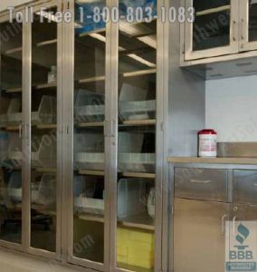 Stainless Steel Modular Casework Cabinets with glass doors to see ppe supplies