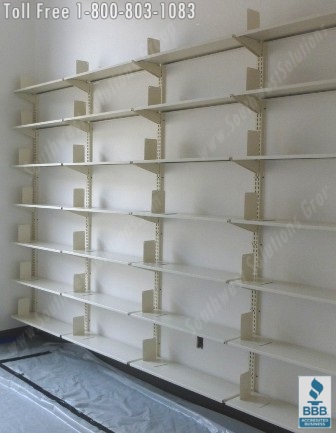 Library shelving mounted on the wall