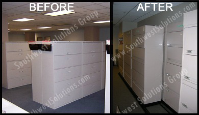 before and after installing a sliding lateral filing cabinets storage system Tulsa Broken Arrow Muskogee Durant Fayetteville Rogers Bentonville