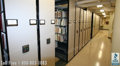 library public access areas with compact mobile shelving