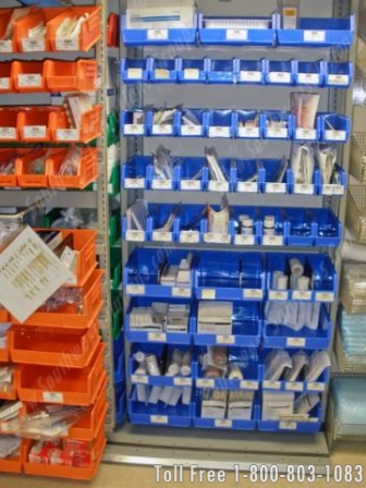 hospital shelving system with plastic storage bins chicago illinois