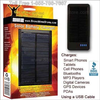Universal Solar Powered Battery Charger with Smart Phones Tablets Mp3 Players and Almost any USB Device