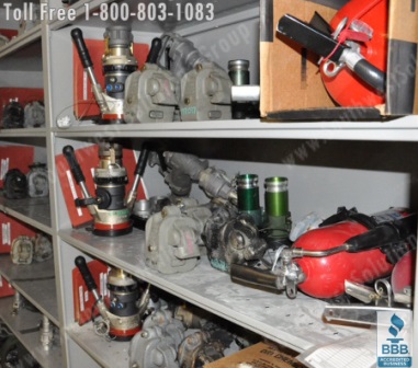 large and small first responder gear and equipment in the storage shelving
