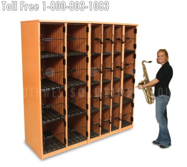 storing band and orchestra instruments in music cabinets