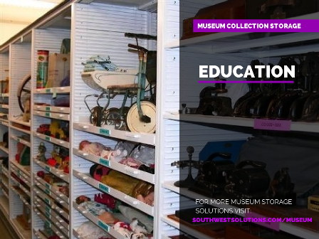 artifacts stored in mobile shelving for educational purposes
