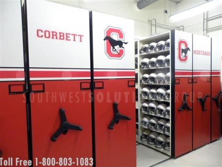 compact mobile storage shelving has a specialized end panel design