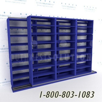 double deep blue sliding mobile storage shelves