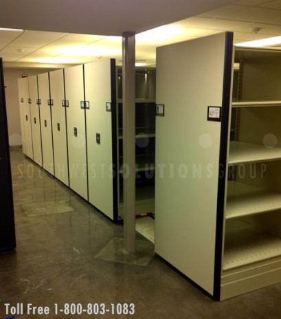 high density mobile shelving was reused at the museum