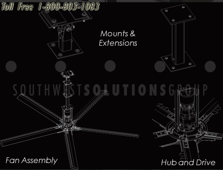 setup for large diameter HVLS industrial overhead fans