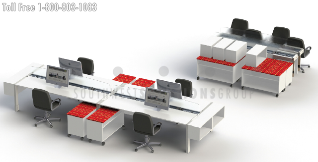 mobile desk benching systems folds up to be easily stored away