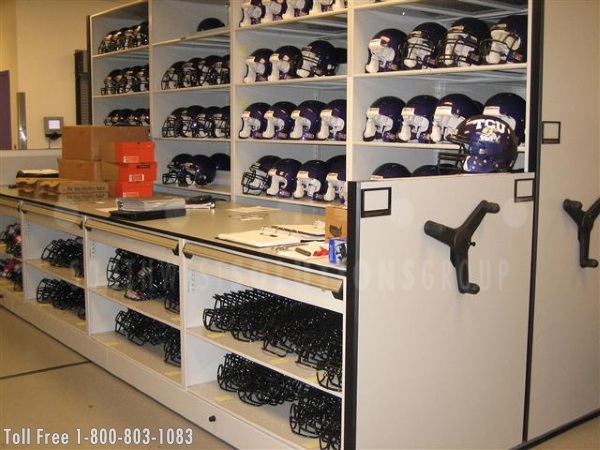 custom designed high density shelving for football equipment storage