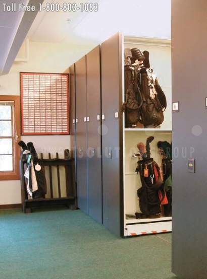 golf bag storage is improved with high density shelves