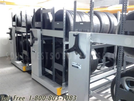 mobile high density storage system for storing tires in less space