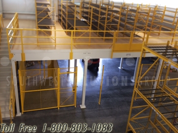 secure wire mesh partitions around mezzanine system