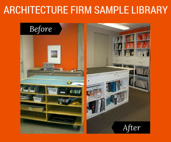 architecture firm sample library storage before and after