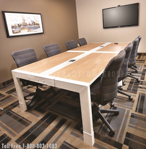 benching furniture used in swing space conference rooms and training areas