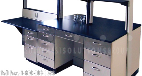 lab modular casework stations with multiple height work surfaces