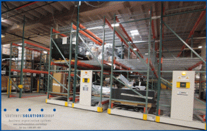 mobile pallet rack storage system uses one moving aisle to save 50% or more space