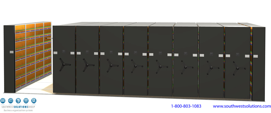 compact mobile storage shelving stores computer parts for guided missile school