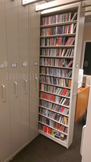 high density pull-out shelves for media storage