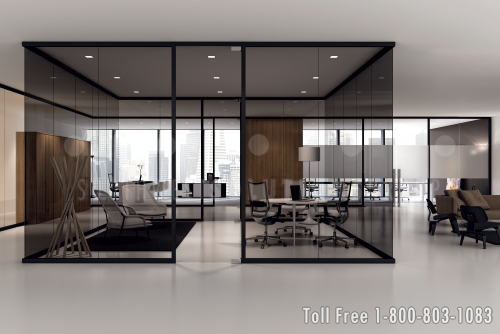 movable glass partition walls create collaborative meeting spaces
