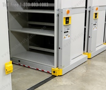 powered high density shelving for medical logistical warehouse storage