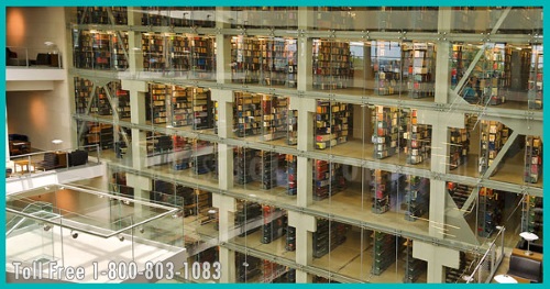 university library's multi floor cantilever book stacks