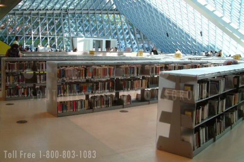 cantilever shelving with acrylic end panels at the Seattle library