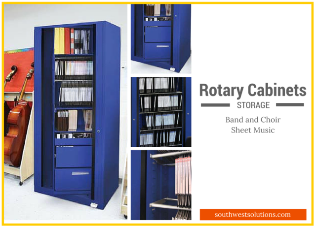 rotary storage cabinets for band and choir sheet music