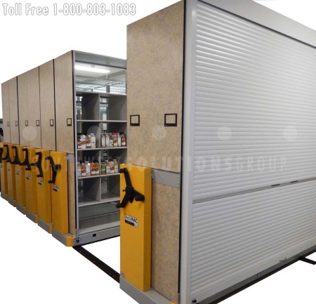 mobile shelving racks in the military dining hall facility