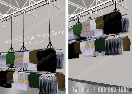 hanging garment conveyors lifts storing clothing
