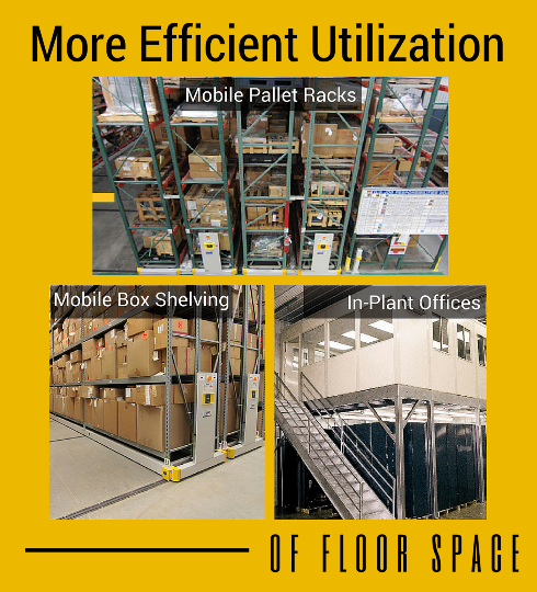 storage shelving and office systems that save warehouse and plant floor space savings