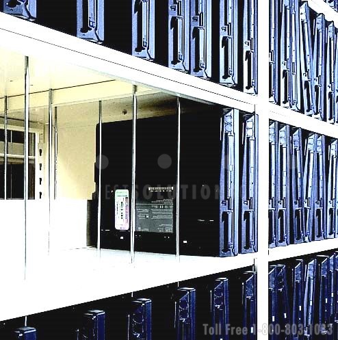 college's computer laptops stored in compacting shelving