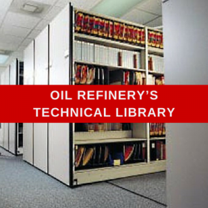 mobile shelving in the oil refinery technical library storing books and files