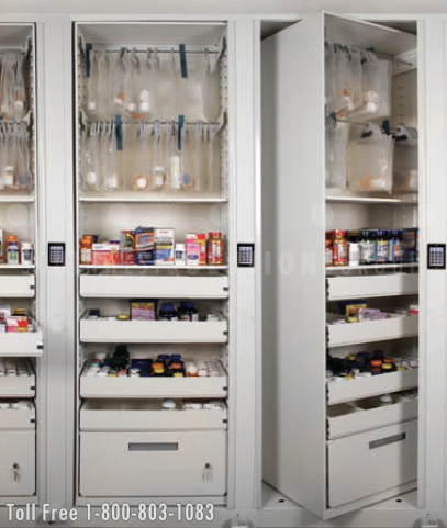 nursing supply cabinets storing medications and records
