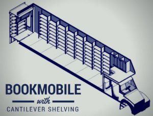 bookmobile design with wall-mounted cantilever shelving