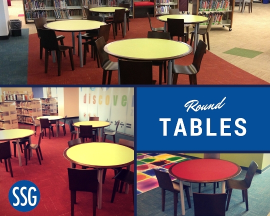 library furniture round tables in kids' area