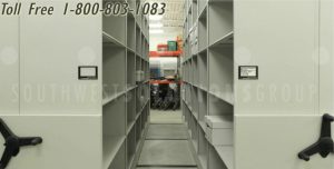 high density mobile carriages & wide span shelving for evidence storage long term