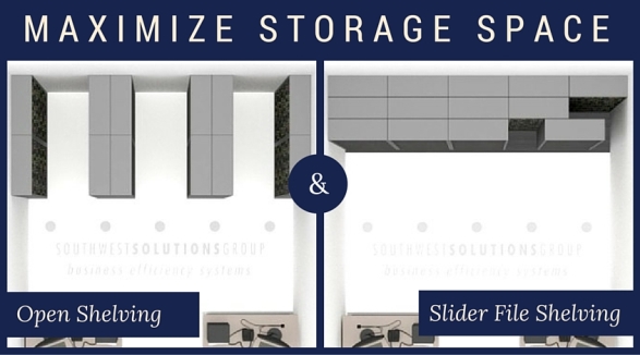 slider file shelving and open shelving maximizes storage space