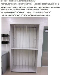 riot shields vertical storage cabinet shelves rack