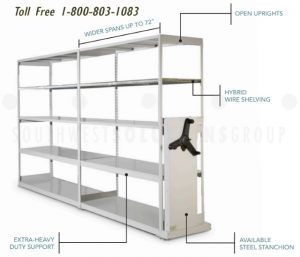 extra wide static mobile shelves storing large bulky items